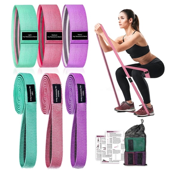 Fabric Long & Short Resistance Bands Set, 3 Long Workout Straps & 3 Non-Slip Booty Loops with Storage Bag & Training Guide, Non-Slip Stretch Booty Bands for Working Out Women & Men
