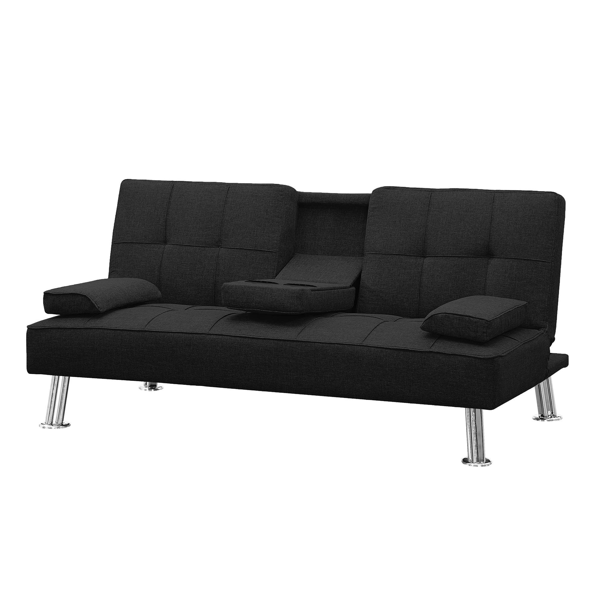 Fabric Loveseat Sofa Bed with 2 Cup Holders, Convertible Folding Futon