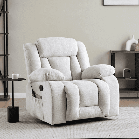 Fabric Manual Recliner Chair with Massage, Overstuffed Single Sofa with Side Pockets, Ergonomic Reclining Armchair for Living Room, Bedroom & Home Theater