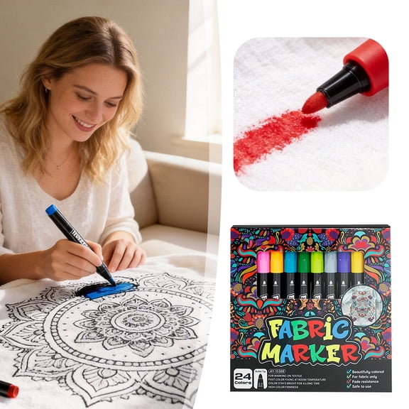 Fabric Markers, 24 Colors Pen Set, Machine Washable Textile Art, DIY T-Shirt and Clothing Decorating Kit, Craft Supplies