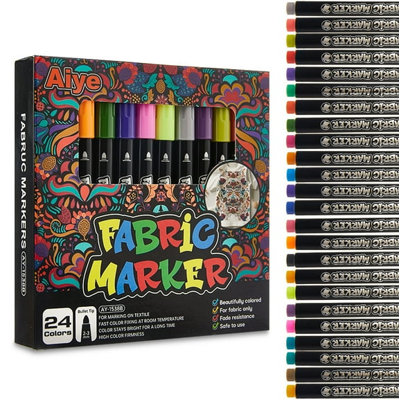 Fabric Markers Permanent for Clothes, 24 Colors Fine Tips Paint Pens for Clothing Canvas Tote Bags T-Shirt and Shoes
