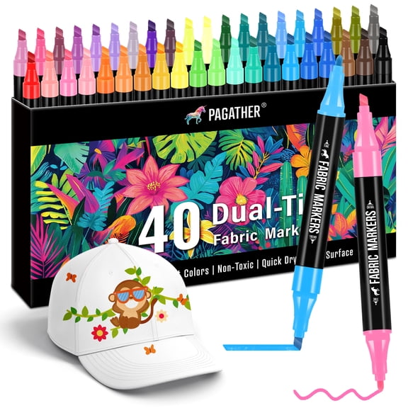 Fabric Markers Permanent for Clothes, 40 Colors Dual Tip with Fine and Chisel Tips Paint Pens for Clothing Canvas Tote Bags T-Shirt and Shoes