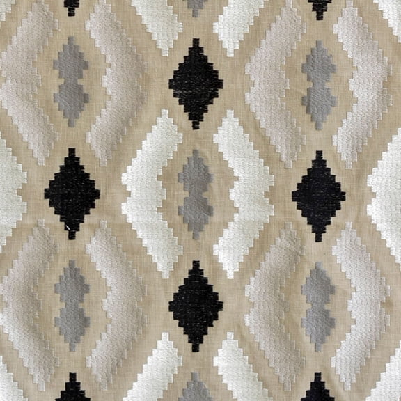 Fabric Mart Direct Beige Aztec Geometric Embroidered Fabric By The Yard, 3 Continuous Yards Cotton Embroidery Fabric, Upholstery Fabric, Curtain Fabric, Wholesale Fabric