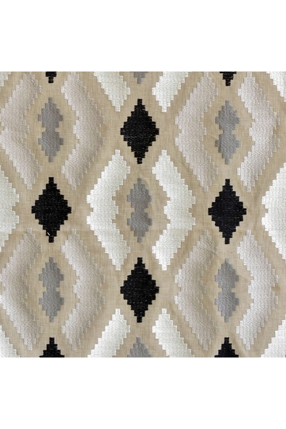 Beige Aztec Geometric Embroidered Fabric By The Yard, Cotton Embroidery Fabric, Upholstery Fabric, Curtain Fabric, Wholesale Fabric