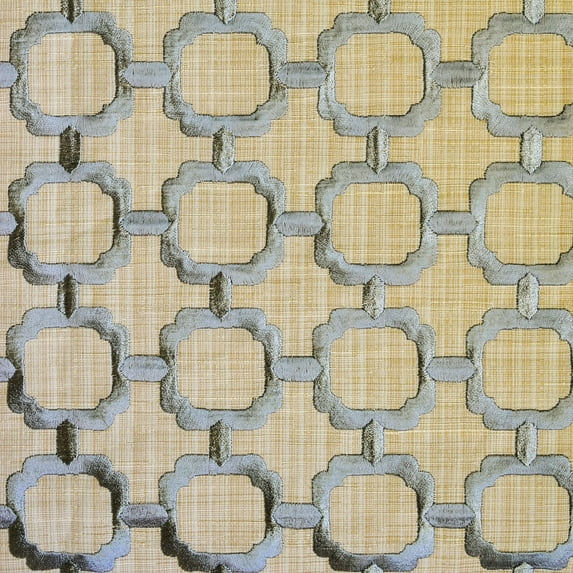 Fabric Mart Direct Beige Medallion Geometric Embroidered Fabric By The Yard, 2 Continuous Yards Cotton Embroidery Fabric, Upholstery Fabric, Curtain Fabric, Wholesale Fabric