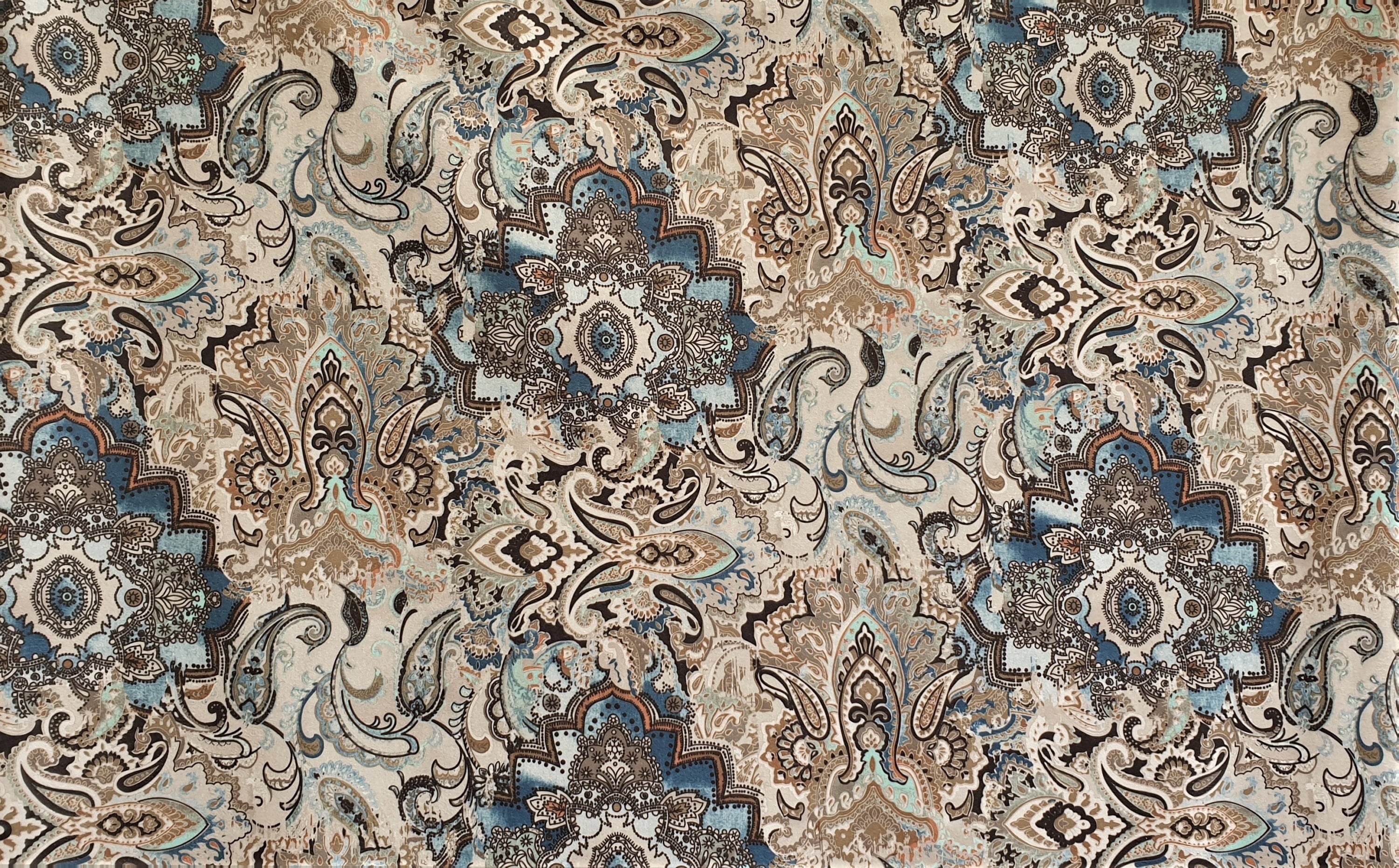 Fabric Mart Direct Beige Printed Velvet Fabric By The Yard, 54 inches or 137 cm width, 4 Continuous Yards Beige Velvet Fabric, Arabian Love Damask, Upholstery Drapery Curtain Wholesale Fabric