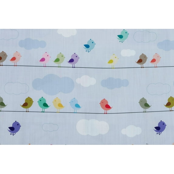 Fabric Mart Direct Blue, Yellow Pink Printed Cotton Fabric By The Yard, 54 inches or 137 cm width, 3 Continuous Yards Blue Cotton Fabric, Cute Birds Kids, Upholstery Drapery Curtain Wholesale Fabric