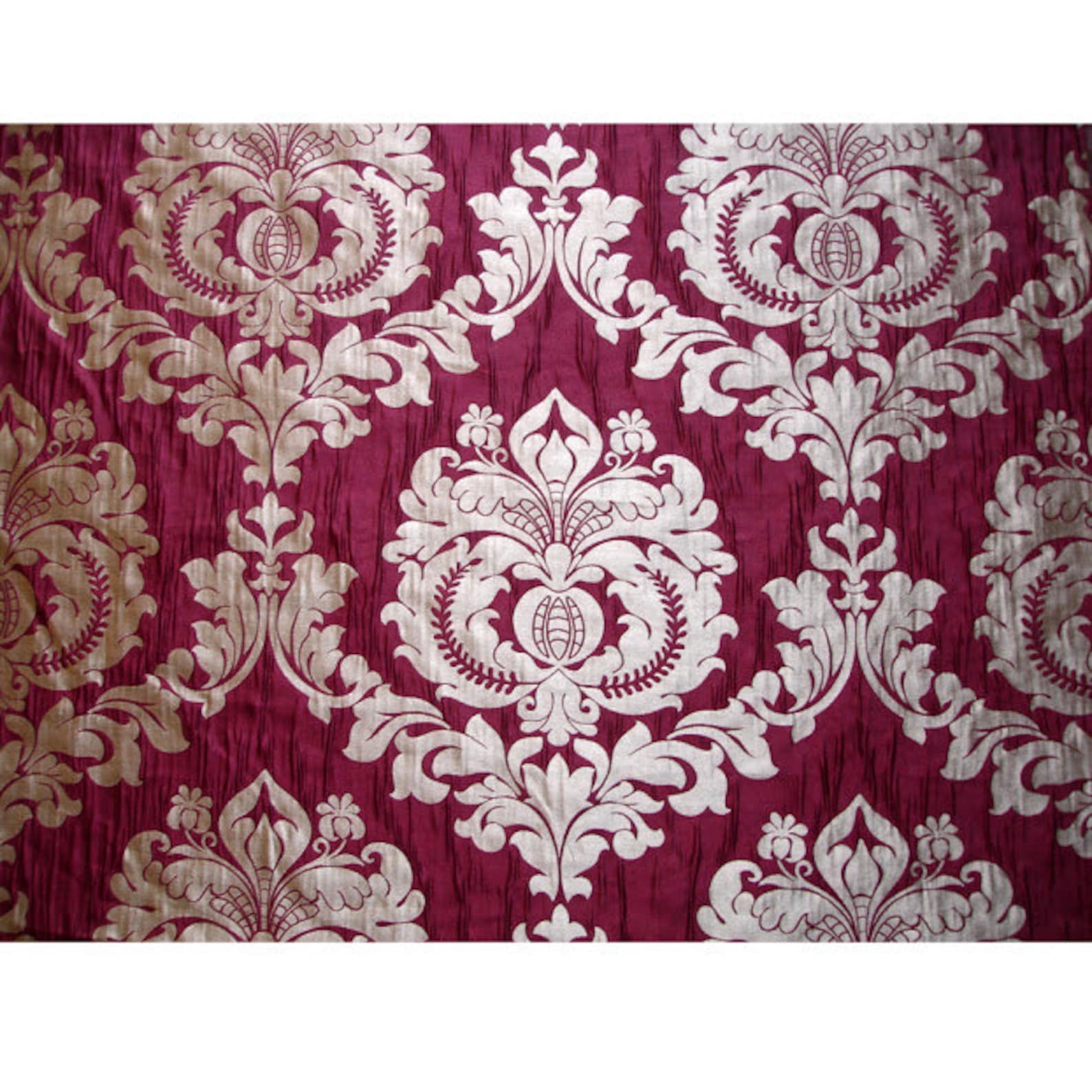 Fabric Mart Direct Burgundy Polyester Weave Fabric By The Yard, 48 inches or 122 cm width, 9 Continuous Yards Purple Polyester Fabric, Ruby Royal Damask, Upholstery Drapery Curtain Wholesale Fabric