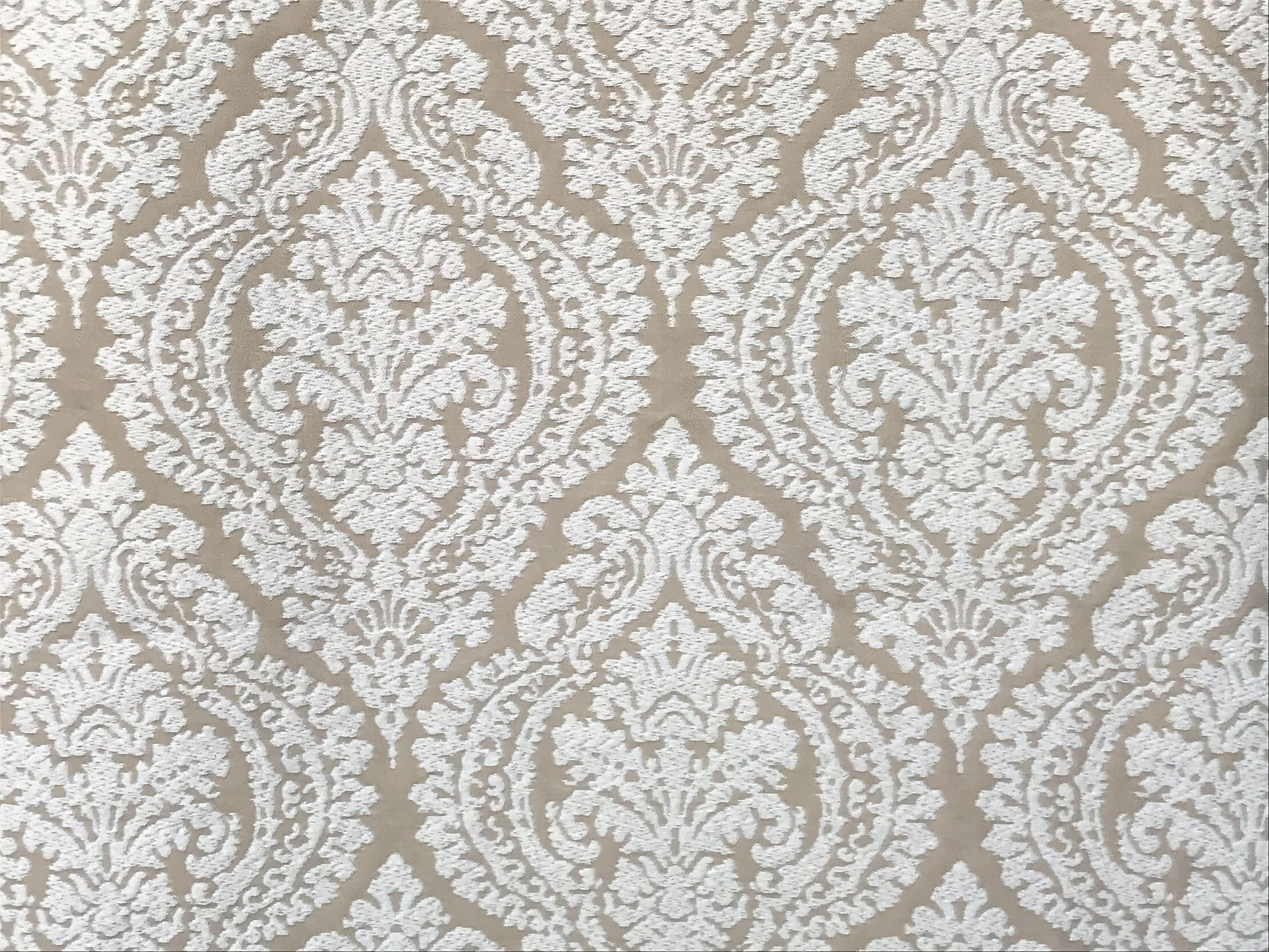 Fabric Mart Direct Champagne, Ivory Poly Cotton Fabric By The Yard, 54 inches or 137 cm width, 2 Continuous Yards Ivory Cotton Fabric, Damask, Upholstery Drapery Curtain Wholesale Fabric