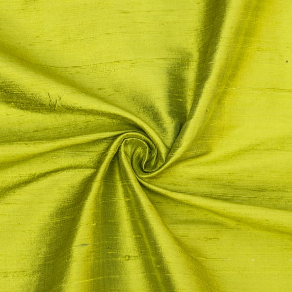 Fabric Mart Direct Chartreuse 100% Pure Silk Fabric By The Yard, 41 inches or 104 cm width, 12 Continuous Yards Green Silk Fabric, Pure Silk Dupioni Bridal Dress Upholstery Curtain Wholesale Fabric