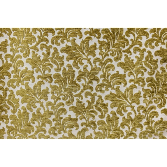 Fabric Mart Direct Chartreuse Jacquard Velvet Fabric By The Yard, 54 inches / 137 cm width, 6 Continuous Yards Green Jacquard Fabric, Flowers Floral, Upholstery Drapery Curtain Wholesale Fabric