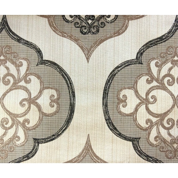 Fabric Mart Direct Coffee Cotton & Jacquard Weave Fabric By The Yard, 48 inch or 122 cm width, 10 Continuous Yards Brown Jacquard Fabric, Geometric Damask, Upholstery Drapery Curtain Wholesale Fabric