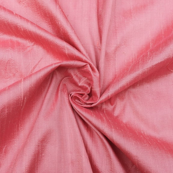 Fabric Mart Direct Coral Pink Silk Dupioni Fabric By The Yard, 41 inches or 104 cm width, 8 Continuous Yards Pink Silk Fabric, Slubbed Silk Dupioni, Bridal Dress Wholesale Silk Dupioni Fabric