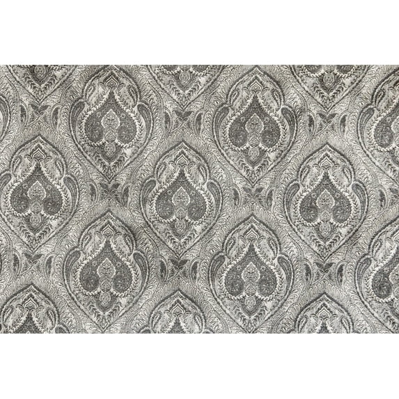 Fabric Mart Direct Cream Jacquard Velvet Fabric By The Yard, 54 inches or 137 cm width, 8 Continuous Yards Cream Jacquard Fabric, Gray & Paisley Damask Geometric, Upholstery Drapery Curtain Wholesale