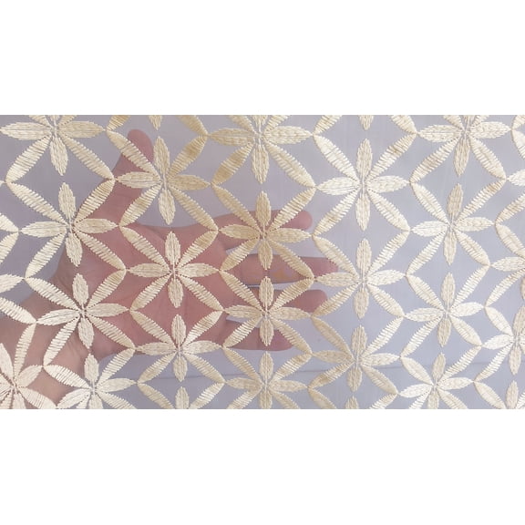 Fabric Mart Direct Cream Printed Velvet Fabric By The Yard, 54 inches or 137 cm width, 20 Continuous Yards Cream Velvet Fabric, Cream Flowers Embroidered, Upholstery Drapery Curtain Wholesale Fabric