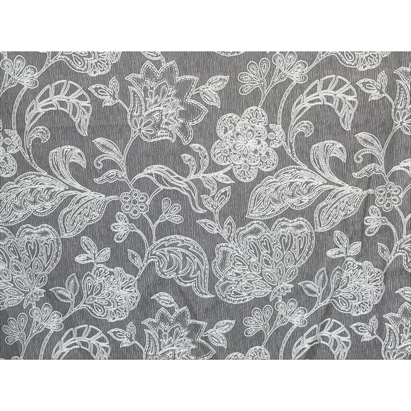 Fabric Mart Direct Gray, Ivory Poly Cotton Fabric By The Yard, 55 inches or 140 cm width, 9 Continuous Yards Ivory Cotton Fabric, Floral, Upholstery Drapery Curtain Wholesale Fabric, Window Treatment