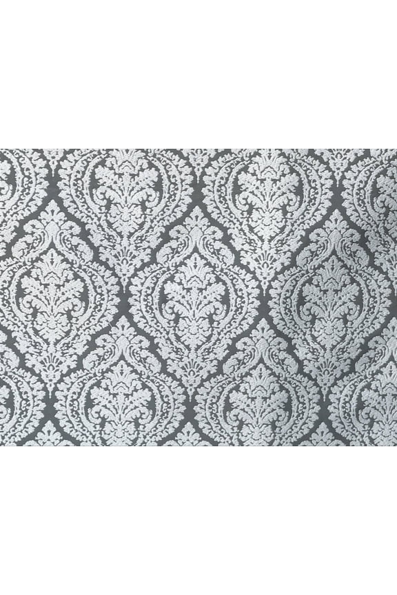 Gray, White Poly Cotton Fabric By The Yard, 55 inches or 140 cm width, 1 Yard Gray Cotton Fabric, Damask, Upholstery Drapery Curtain Wholesale Fabric, Window Treatment
