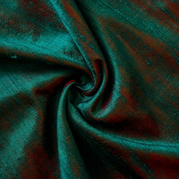 Fabric Mart Direct Green & Red Silk Dupioni Fabric by the Yard, 41 inches or 104 cm Width, 4 Yards Green Solid Color Silk Upholstery Fabric For Curtains, Pillows