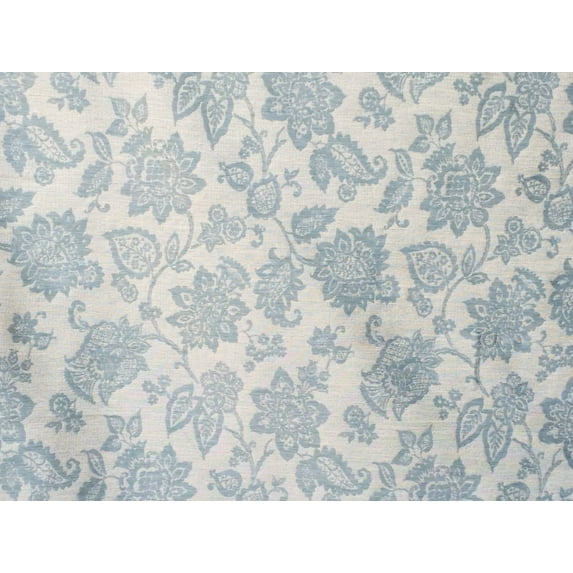 Fabric Mart Direct Ivory, Teal Blue Viscose Linen Fabric By The Yard, 55 inches or 140 cm width, 1 Yard Ivory Linen Fabric, Teal Blue Flowers, Upholstery Drapery Curtain Wholesale Fabric