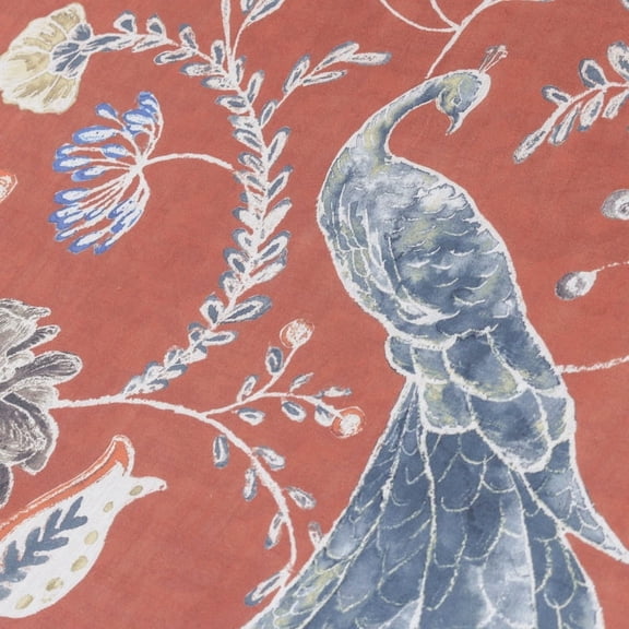 Fabric Mart Direct Lovely Peacocks Printed Cotton Fabric By The Yard, 15 Continuous Yards Rust Orange Printed Cotton Fabric, Upholstery Fabric for Curtain/Drapery/Couch/Sofa