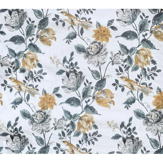 Fabric Mart Direct Mustard, Grey, Dark Blue Printed Cotton Fabric by the Yard, 54 inches or 137 cm Width Yellow Cotton Fabric, 2 Yards Floral Cotton Upholstery Fabric For Curtains, Pillows