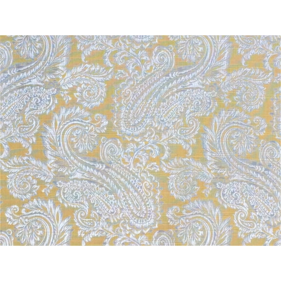 Fabric Mart Direct Mustard Yellow, Gray Poly Cotton Fabric By The Yard, 55 inches or 140 cm width, 17 Continuous Yards Gray Cotton Fabric, Paisleys, Upholstery Drapery Curtain Wholesale Fabric
