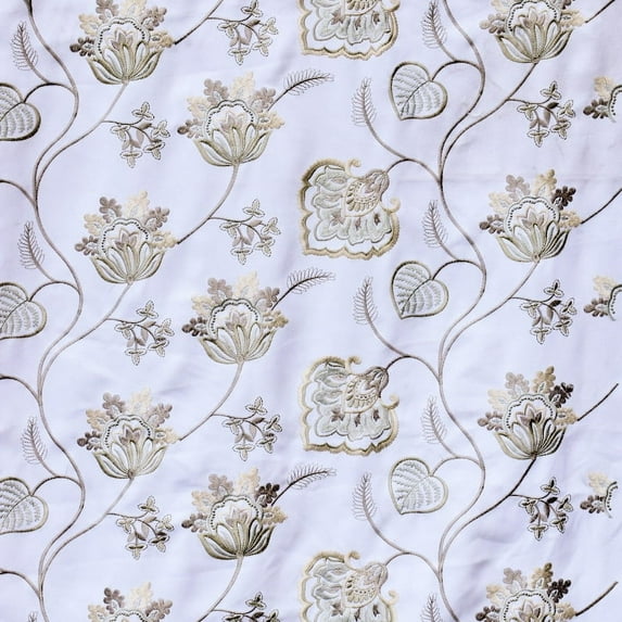 Fabric Mart Direct Pearl Beige, Light Olive Green Cotton with Embroidery Fabric by the Yard, 44 inches or 112 cm Width Beige Cotton Fabric, 6 Yards Floral Cotton Upholstery Fabric For Curtain Pillow