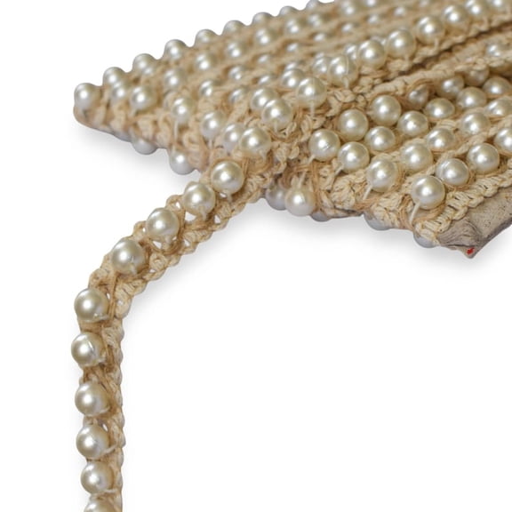 Fabric Mart Direct Pearl Crochet Jute Trim by the Yard, 0.5 Inches (12mm) Jute Braided Lace For Curtains, Drapery Trim for DIY, Pillows, Table Decor, Bags, Wedding Decor