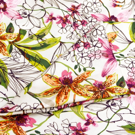Fabric Mart Direct Pink, Orange Cotton Printed Fabric By The Yard, 54 inches or 137 cm width, 19 Continuous Yards Pink Cotton Fabric, Garden Blossom, Upholstery Drapery Curtain Wholesale Fabric