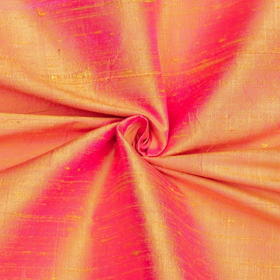 Fabric Mart Direct Pink, Yellow Silk Dupioni Fabric By The Yard, 41 inches or 104 cm width, 9 Continuous Yards Pink Silk Fabric, Slubbed Silk Dupioni, Bridal Dress Wholesale Silk Dupioni Fabric