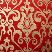 Fabric Mart Direct Red, Gold Print Cotton Viscose Fabric By The Yard, 44 inches or 111 cm width, 1 Yard Gold Cotton Fabric, Damask, Upholstery Drapery Curtain Wholesale Fabric, Window Treatment