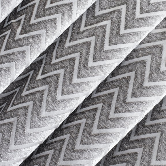 Fabric Mart Direct Silver Jacquard Velvet Fabric By The Yard, 54 inches or 137 cm width, 5 Continuous Yards Silver Jacquard Fabric, Chevron, Upholstery Drapery Curtain Wholesale Fabric