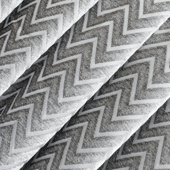 Fabric Mart Direct Silver Jacquard Velvet Fabric By The Yard, 54 inches or 137 cm width, 8 Continuous Yards Silver Jacquard Fabric, Chevron, Upholstery Drapery Curtain Wholesale Fabric