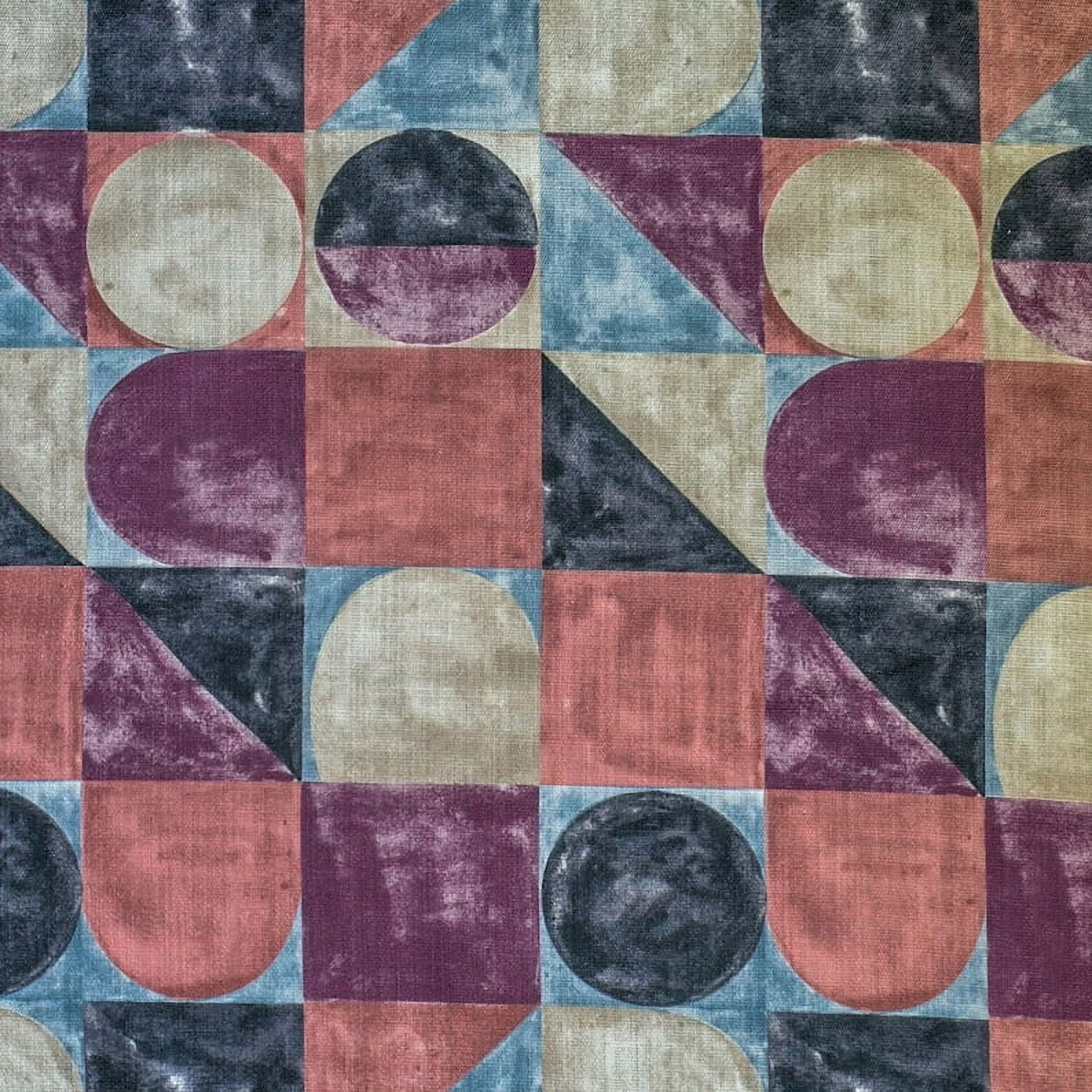 Fabric Mart Direct Squares & Circles Fabric By The Yard, 12 Continuous Yards Burgundy Printed Cotton Fabric, Upholstery Fabric, Curtain & Drapery Fabric, Fabric For Pillows