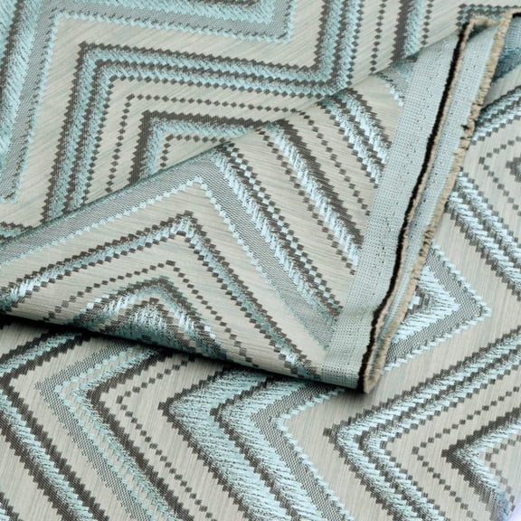Fabric Mart Direct Teal, Beige Jacquard Fabric By The Yard, 54 inches or 137 cm width, 4 Continuous Yards Beige Jacquard Fabric, Geometric Waves, Upholstery Drapery Curtain Wholesale Fabric
