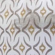 Fabric Mart Direct Off White Sheer Fabric By The Yard, 54 inches / 137 cm width, 2 Continuous Yards White Sheer Fabric, Geometric Mustard Embroidery, Upholstery Drapery Curtain Wholesale Fabric