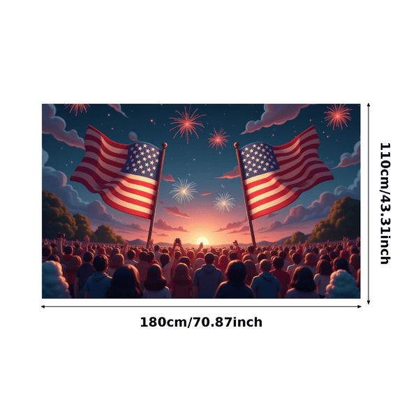 Fabric Material American Flags Patriotic Banner Fireworks Design Decorative Evening Celebration for National Day Outdoor Event Independence Day