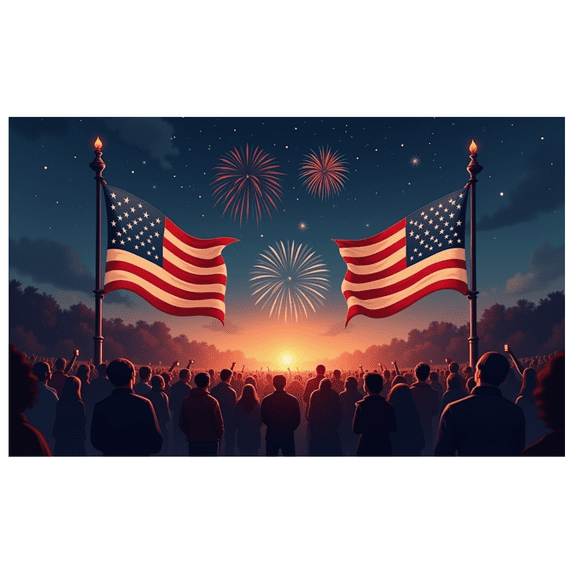 Fabric Material American Flags Patriotic Banner Fireworks Design Decorative Evening Celebration for National Day Outdoor Event Independence Day