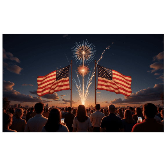 Fabric Material American Flags Patriotic Banner Fireworks Design Decorative Evening Celebration for National Day Outdoor Event Independence Day