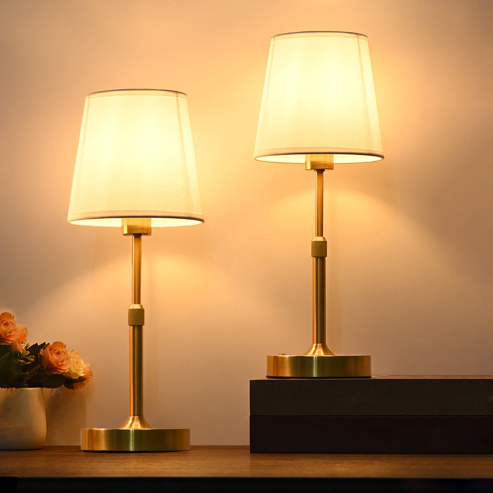 Fabric Metal Adjustable Table Lamp with Telescopic USB Brightness,Stylish Bedside and Desktop Lamp for Home Office Decor,Flameless Safe Lighting for Bedroom Living Room and Holiday Ambiance-Gold