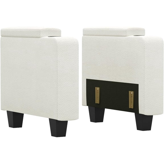 Fabric Modular Sectional Couch Armrests (Set of 2) with Cup Holder, Modular Sofa Side Part for Sectional Sofa Couch. White