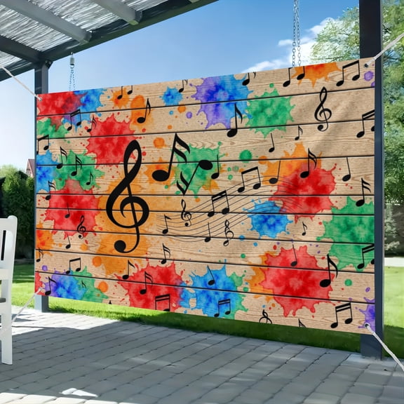 Fabric Music Notation Backdrop for Photography Music Stage Music Symbol Wooden Wall Photography Background for Music Theme Party Photo Booth YouTube Backdrop