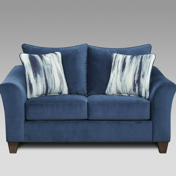 Fabric - Navy Blue, High Foam Seat Cushions, Slightly Rolled Arms, -colored Legs, Living Room Nice With Blue Upholstery, Hardwood Frame, Legs