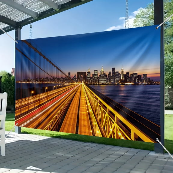 Fabric New York Brooklyn Bridge Backdrop Night New York City Bridge River Building Lights Photography Background for NYC Travel Theme Party Decor Photo Studio Props