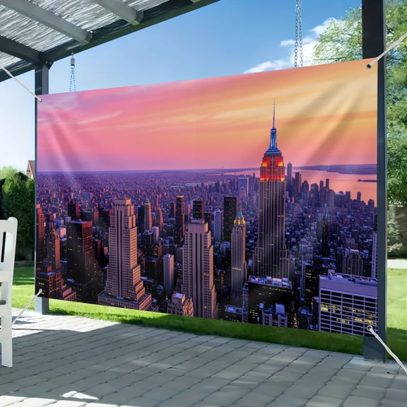 Fabric New York City Backdrop Sunset NYC Empire State Building American Landmark Photography Background New York City Party Banner America Urban Cityscape Wallpaper Photo Props