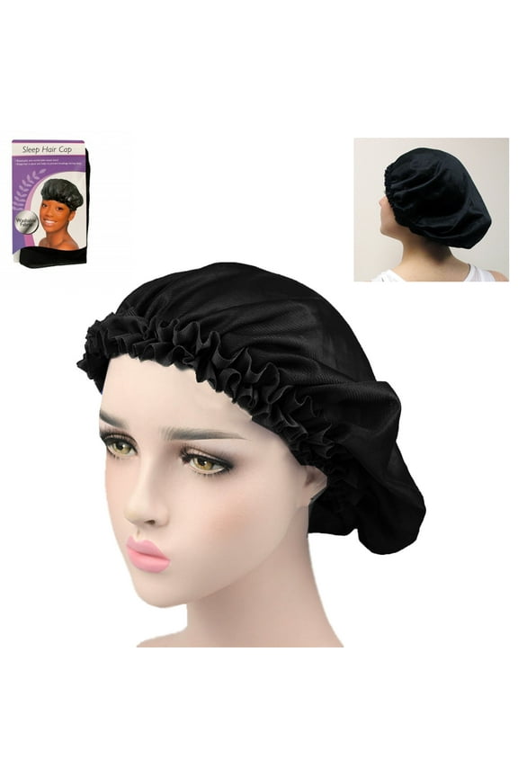 Fabric Night Sleep Cap Hair Bonnet Hat Head Cover Wide Band Adjust Elastic Women