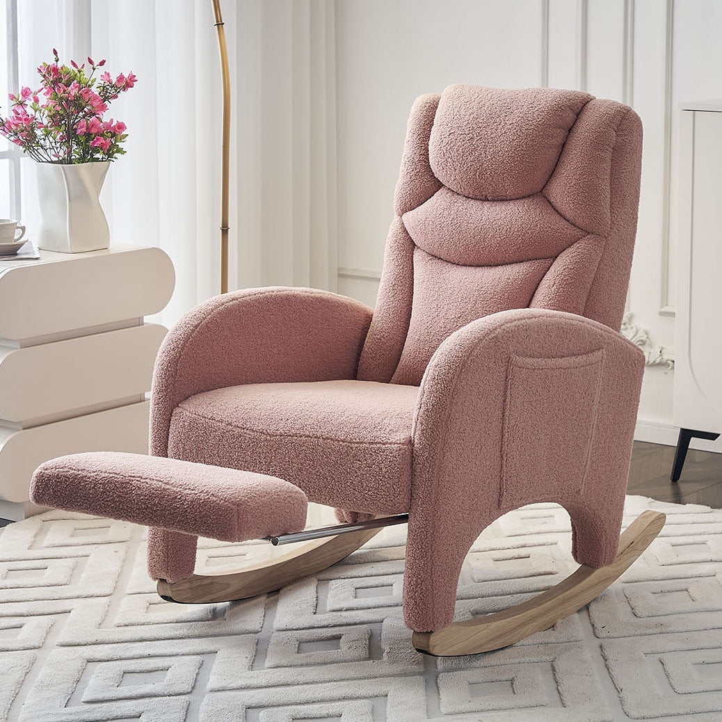 Fabric Nursery Rocking Chair With Adjustable Footrest
