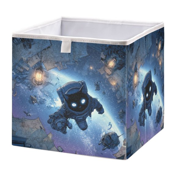 Fabric Open Basket Bins Foldable Storage Basket 2 Sizes Available Astronaut Cat and His Robot Pet