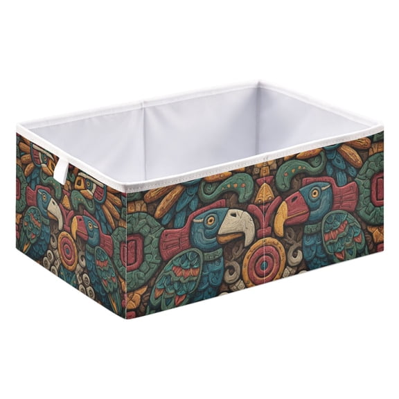 Fabric Open Basket Bins Foldable Storage Basket 2 Size Avliable Aztec Seamless Illustration