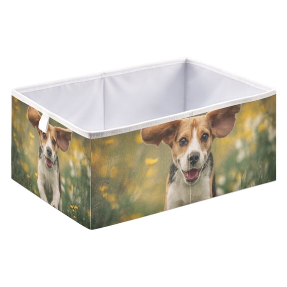 Fabric Open Basket Bins Foldable Storage Basket 2 Sizes Available Beagle Dog Running in The Grass